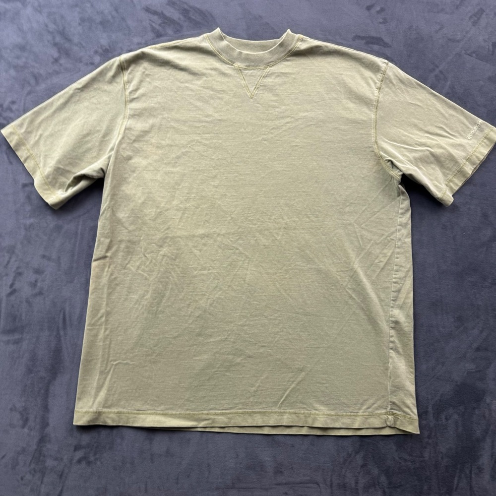 Woolrich Mens Large Green Short Sleeve V-Stitch Crew Neck T-Shirt Cotton Blend